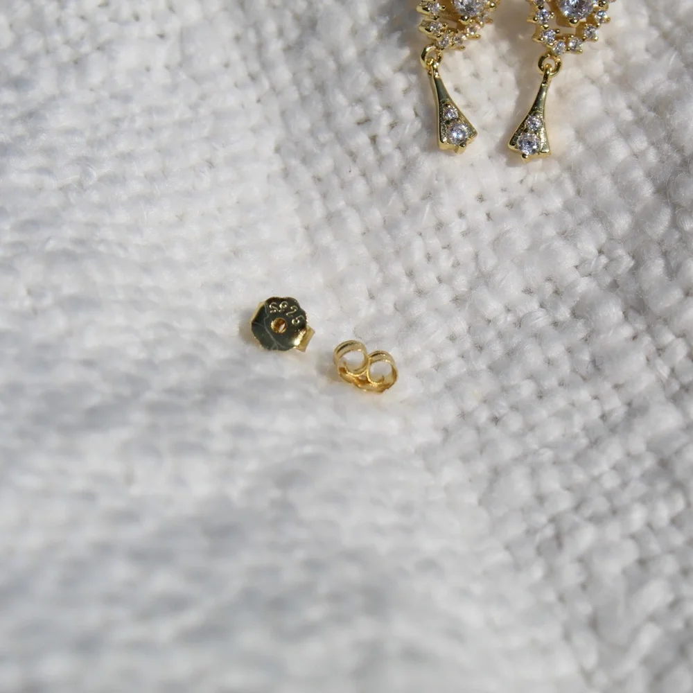 Sterling Silver Gold Oval Tassel Stud Earrings - Picture 8 of 11